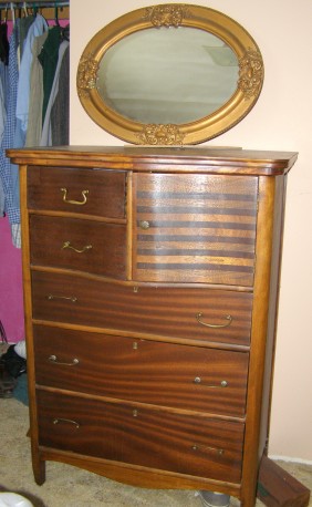 Antique Canadiana highboy Bonnet chest of drawers