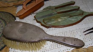 Antique Tortoiseshell Dresser Set & silverplated hairbrush